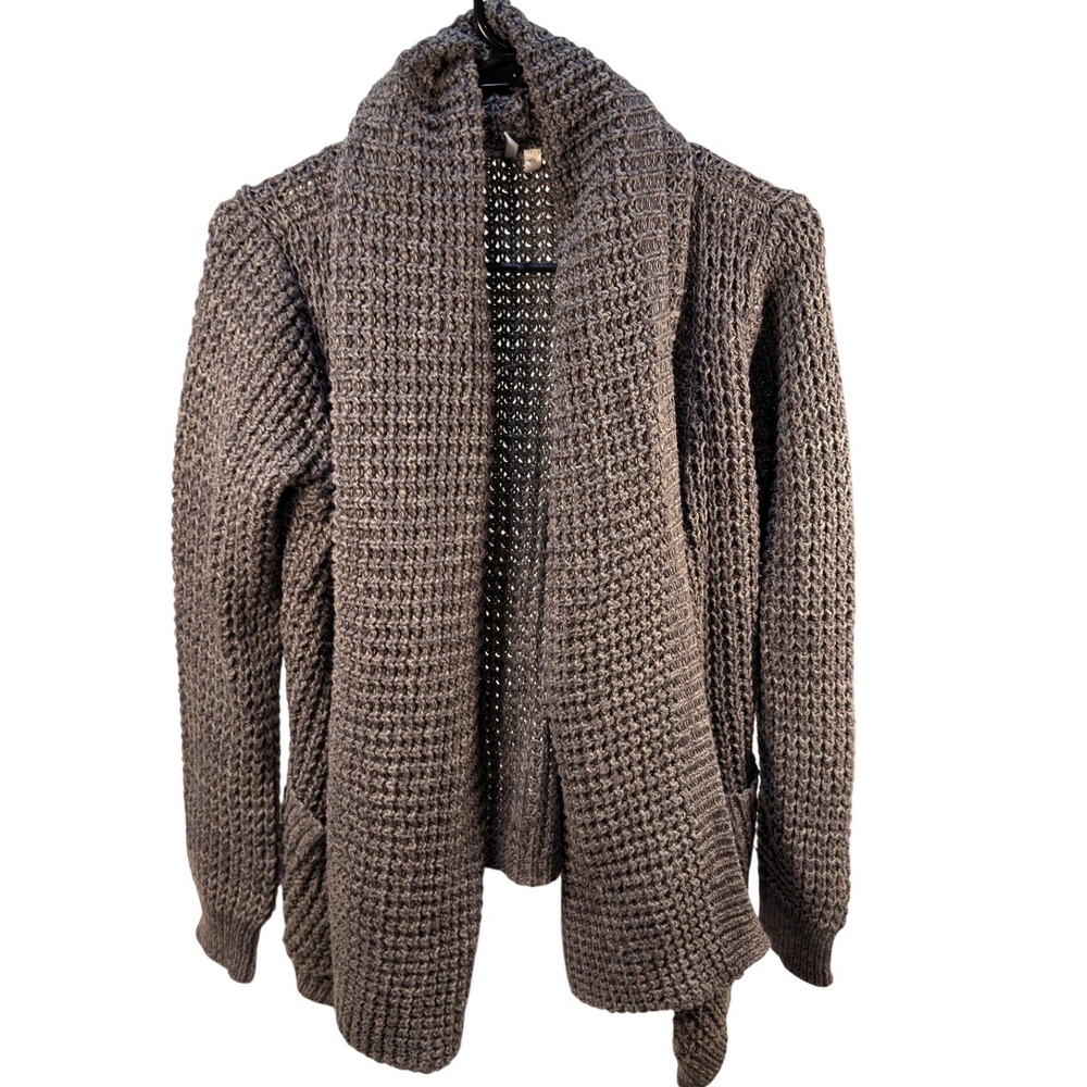 Rip Curl Cardigan Sweater M Womens Chunky Waffle Knit Shawl Collar Gray